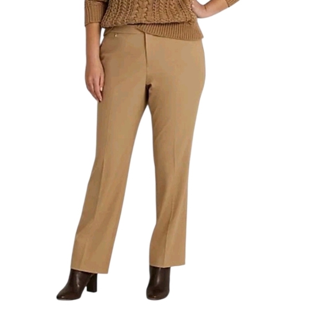 Lauren Ralph Lauren Womens Pant Size 20W Tan Mid Rise Straight Leg Trouser New
